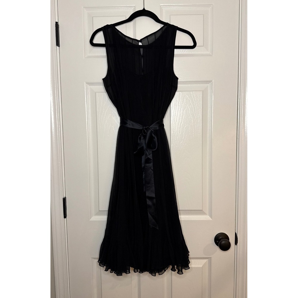 Rickie Freeman Teri Jon Black‎ Pleated Silk Sleeveless Tie Midi Dress Size 4